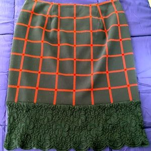 Michael Michael Kors “McIntosh” Navy Blue Red Checkered Lace Trim Skirt -8